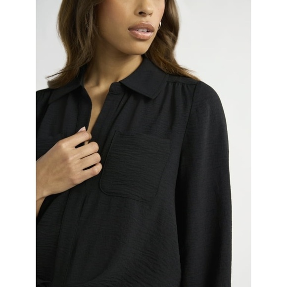 Sofia by Sofia Vergara Black Long Sleeve Notched Collar Blouse - Picture 3 of 10